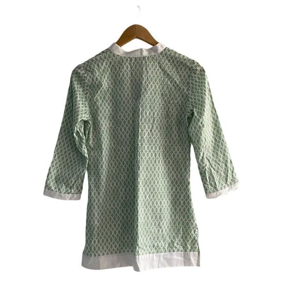 346 Brooks Brothers Women's V Neck Tunic Geometric Pattern Top Green US XS - Picture 3 of 9